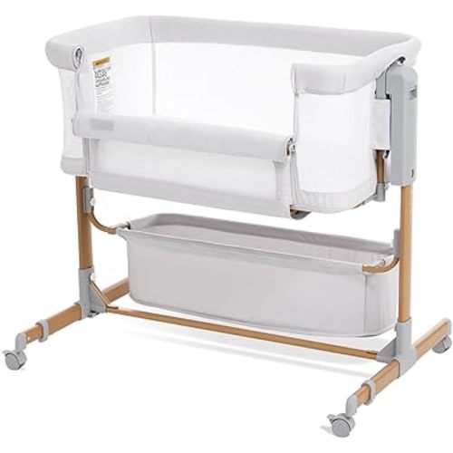 Baby Bassinet Bedside Sleeper, 3-in-1 Rocking Bassinet for Baby with 6-Level Height Adjustable, 4 Wheels & Breathable Mesh Walls, Portable Bedside Bassinet with Mattress for Newborn
