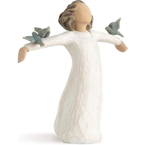 Willow Tree Happiness, Free to Sing, Laugh, Dance, Create, Figure with 3 Bluebirds on Arms, Gift for Graduates or to Encourage and Support Creative Expression, Sculpted Hand-Painted Figure