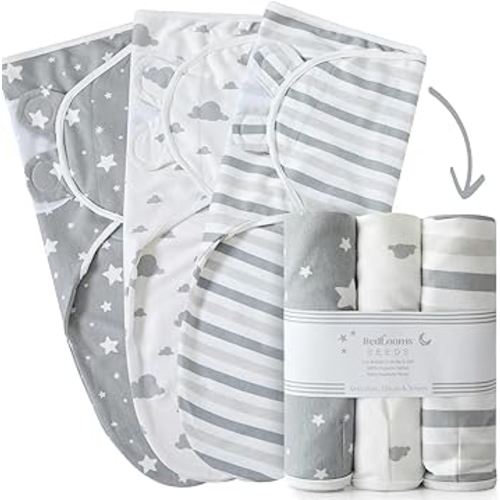 ikads Baby Swaddle Blanket 0-3 Months - 100% Breathable Organic Cotton Fabric - Baby Swaddle Wrap for New Born - Pack of 3 Baby Swaddles for Newborn with Hooks & Loop (Grey) : Amazon.co.uk: Baby Products