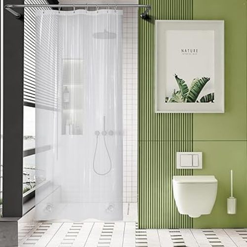 AmazerBath Stall Shower Curtain Plastic, Small Shower Curtain Clear 40 x 72, Stand Up Shower Curtain Thick PEVA, Heavy Duty Shower Curtain Stall Size with 2 Weighted Stones and 7 Grommet Holes