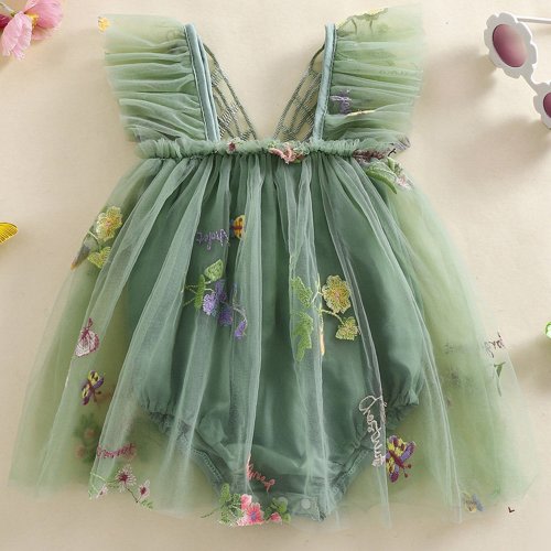 Adorable Lavender & Pink Floral Baby Girl Romper Dress - Sleeveless Square Neck with Mesh Overlay, 100% Polyester, Machine Washable - Perfect for Summer, Perfect for Outdoor