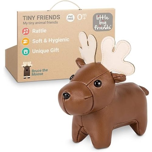 Little Big Friends Tiny Friends | Rattle Toy | Special Stuffed Animal | Easy to Clean | Bruce The Moose