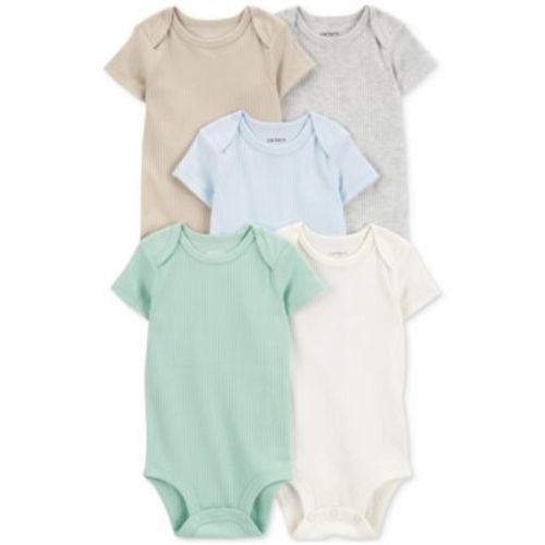 Baby Short-Sleeve Ribbed Cotton Bodysuits, Pack of 5