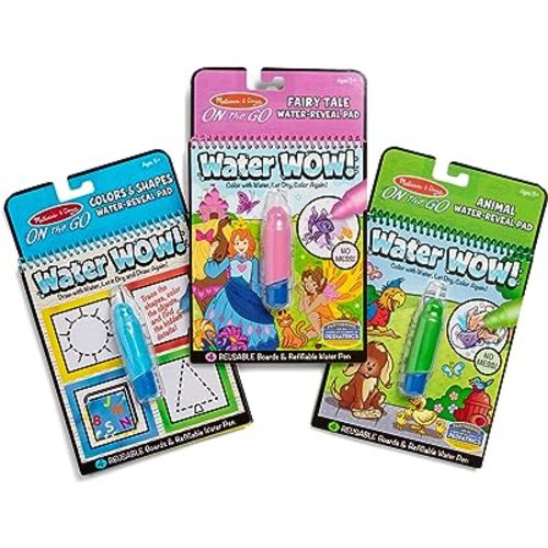 Melissa & Doug On the Go Water Wow! Reusable Water-Reveal Activity Pads, 3-pk, Colors and Shapes, Fairy Tales, Animals - Travel Toys, Stocking Stuffers, Mess Free Coloring For Kids Ages 3+
