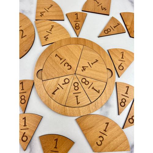 Fraction Tiles - Laser Engraved 5" Wood Circle - Learn to Count - Number Sense