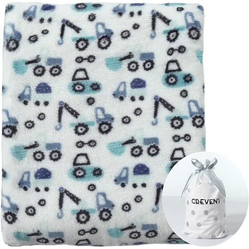 CREVENT Cute Lightweight Silky Cozy Warm Baby Blanket for Boys Infant Toddler Newborn Unisex Crib Cot Stroller, for All Season (75cmX100cm Blue Truck)