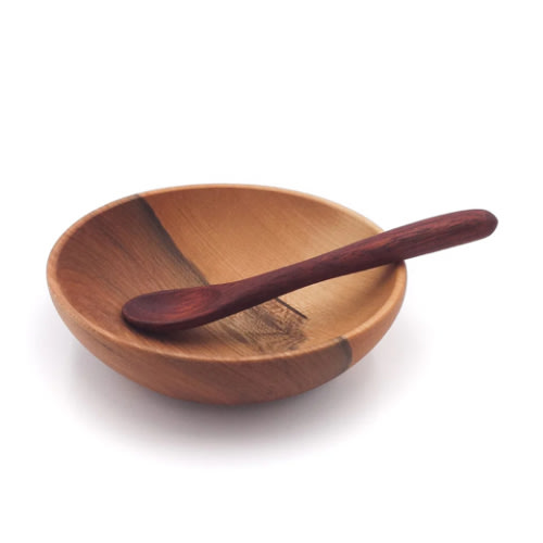 small wooden bowl with wooden baby spoon - Earlywood