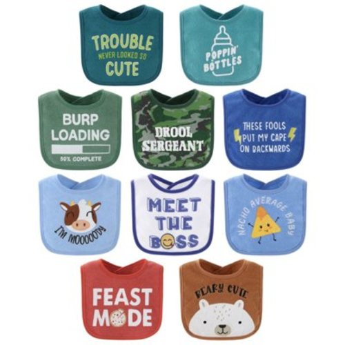 The Peanutshell Oh Boy! Terry Baby Bib 10 Pack Set, Feeding, Teething, Drooling