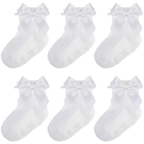 Baby Socks Baby Girl Non Slip Grip Ruffle Socks with Bows Soft Cotton Toddler Girl Sock with Grips Newborn Infant