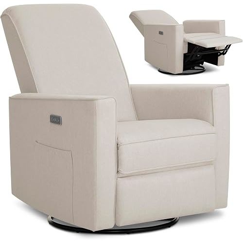 Evolur Harlow Upholstered Power Glider Recliner with USB Charging – Rocking & 275° Swivel with Smooth Glide – Greenguard Gold & FSC Certified – Modern Nursery and Living Room Chair in Tan