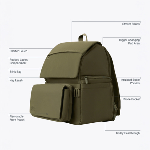 BÉIS 'The Ultimate Diaper Backpack' in Olive - Green Backpack Diaper Bag