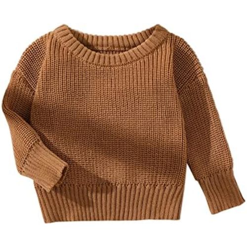 PATPAT Baby Girls Boys Newborn Sweater Crewneck Pull Over Knit Solid Long Sleeve Fall Winter Clothes