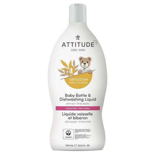ATTITUDE Baby Dish Soap for Sensitive Skin with Oatmeal, Plant and Mineral-Based Ingredients, Vegan Household Products, Unscented, 23.6 Fl Oz
