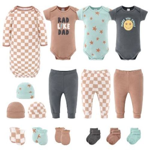 The Peanutshell Newborn Baby Layette Gift Set For Baby Boys, Skater Boy, 16 Essential Pieces, 0-3 Months - Grey