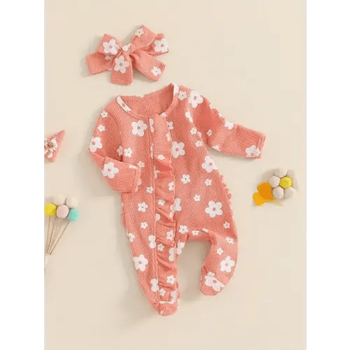 newborn floral print long sleeve crew neck - Temu