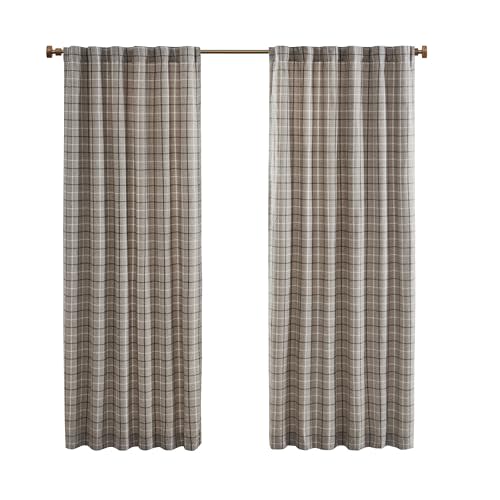 Madison Park Anaheim Cabin Plaid Curtain Window, Thermal Insulated Fleece Lining, Living Room Decor Light Blocking Drape for Bedroom, 1-Single Panel Pack, 50" x 95", Rod Pocket, Brown