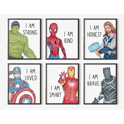 Superhero Art Print Set Of 6