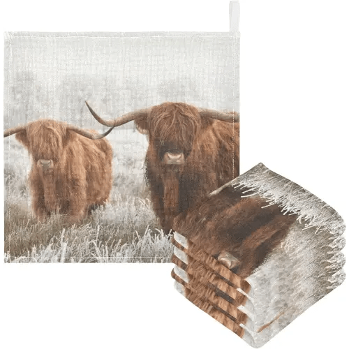 Highland Cow Bamboo Muslin Two-Piece Burp Cloth Set