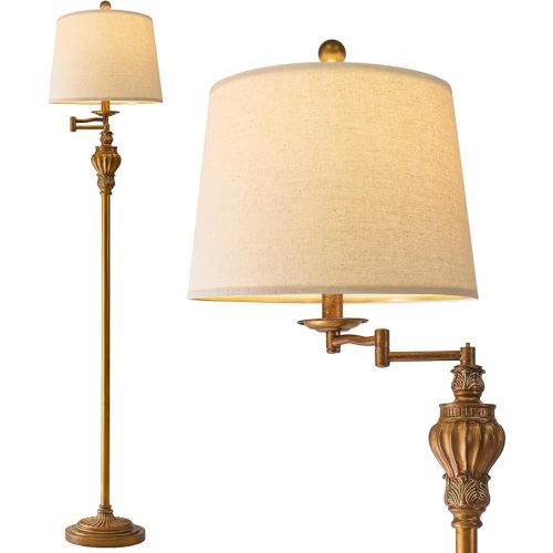 61" Vintage Floor Lamp with 350° Adjustable Swing Arm, Gold Standing Lamp for Bedroom Living Room Nightstand Bedside Retro Farmhouse Mid Century Lamp Light Home Décor Office Gifts