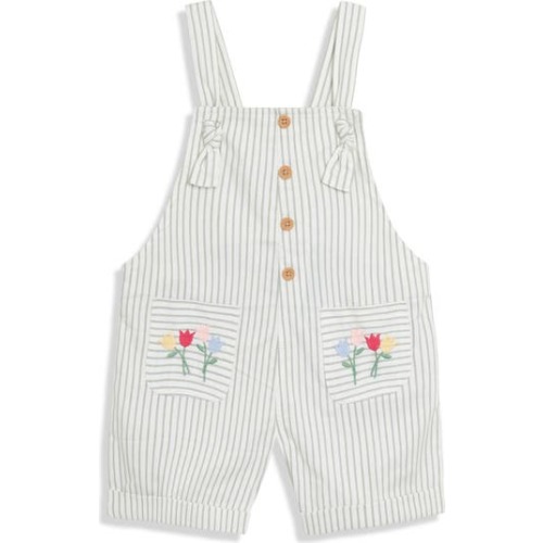 Stripe Floral Embroidered Cotton Shortalls, 3-6M