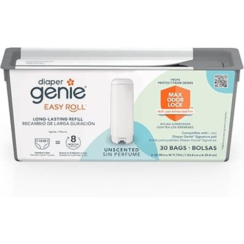 Diaper Genie Easy Roll Refill | 30 Bags Per Refill | Holds Up to 1410 Newborn Diapers | Odor Control | Diaper Pail Refill Bags | Fits Diaper Genie Signature & Platinum Pails