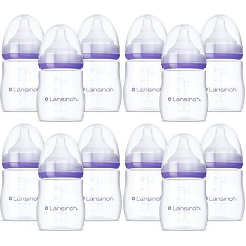 Lansinoh Anti-Colic Baby Bottles, BPA-Free Plastic, 5 Ounces, 3 Count, Slow Flow Nipples (Size S), Breastfeeding Bottle with NaturalWave Design, Baby Essentials
