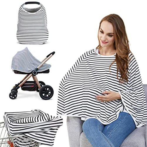 Baby Nursing Cover & Nursing Poncho - Multi Use Cover for Baby Car Seat Canopy, Shopping Cart Cover, Stroller Cover, 360° Full Privacy Breastfeeding Coverage, Baby Shower Gifts for Boy&Girl