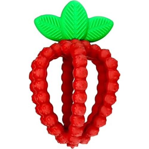 RaZbaby Silicone Infant & Baby Teething Toy, Textured BerryBumps Soothe Babies’ Sore Gums, RaZberry Bites Relief Teether, Back & Front Teeth, BPA Free, Easy to Hold, Fruit Shape for Babies 3M+ - Red