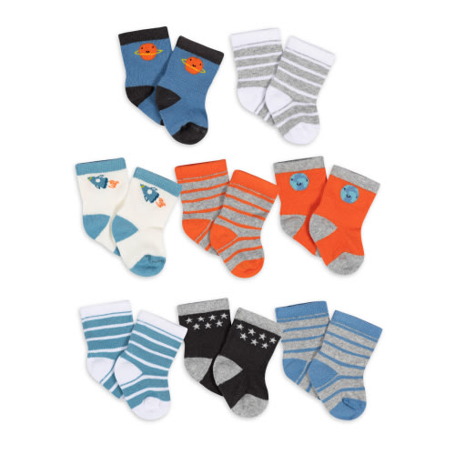 Gerber Baby Boy Jersey Crew Wiggle-Proof Socks, 8-Pack (0-3 Months - 6/9 Months)