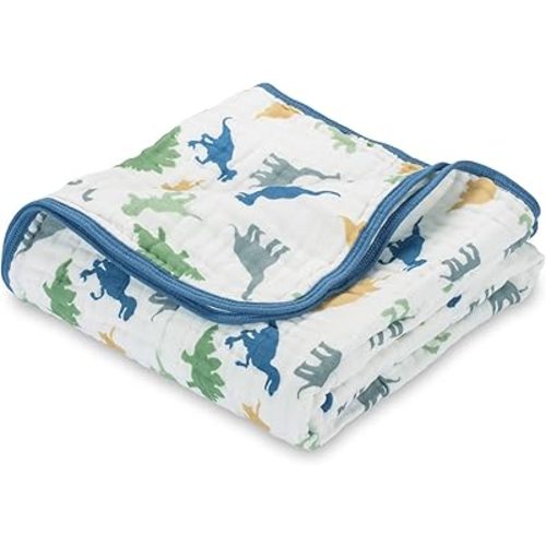 LollyBanks Dinosaur Muslin Quilts |100% Cotton Nursery & Crib Blankets for Kids Boy and Girl | Super Soft and Lightweight | Large Size 47" x 47" for Baby Infant Toddler and Kid