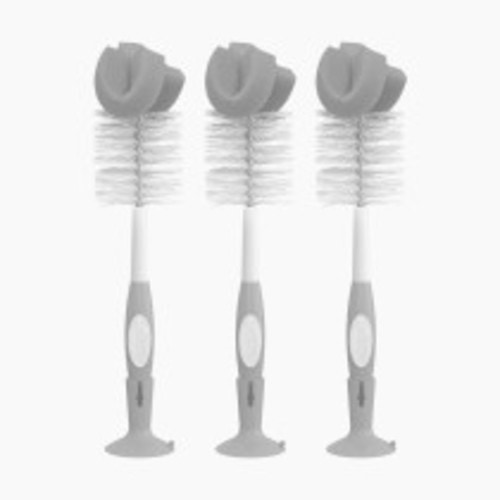 Dr. Brown's Reusable Sponge Baby Bottle Cleaning Brush Set with Suction Cup Stand, Scrubber and Nipple Cleaner, 3 Pack - Grey