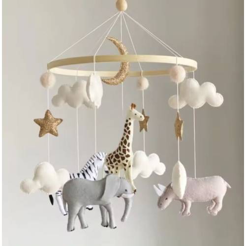 Nursery Mobile, Safari Africa Nursery,Baby Crib Mobile,Safari Baby Shower Gift, Gender Neutral Nursery, Felt Animal Giraffe, Zebra, Elephant