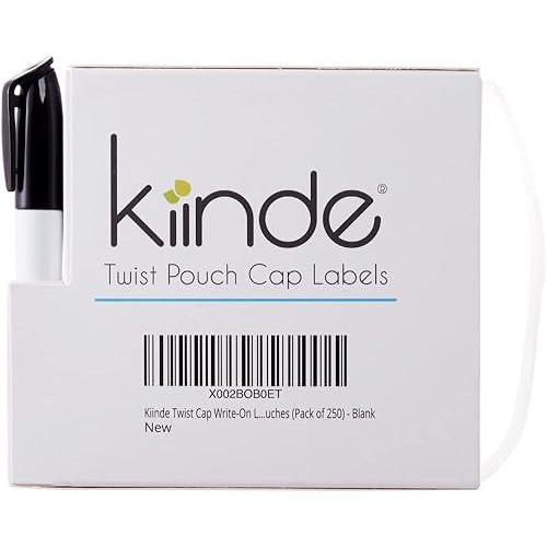 Kiinde Twist Cap Single-Use Write-On Labels for Breast Milk and Baby Food Storage Pouches (Pack of 250) - Includes Label Dispenser with Marker and Marker Holder - Blank