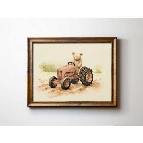 Teddy Bear Tractor Art Nursery Farm Decor Kids Room Red Tractor Print Nursery Farmer Art Playroom Teddy Bear Print Kids by Bespoke Littles