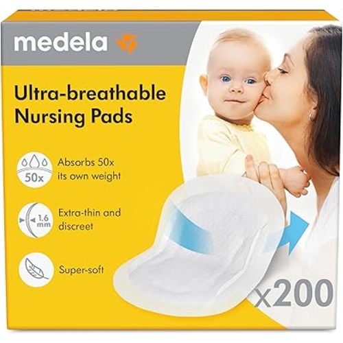 Medela Ultra-Breathable Nursing Pad | 200 Count, Highly Absorbent, Breathable and Discreet for Comfortable Wear
