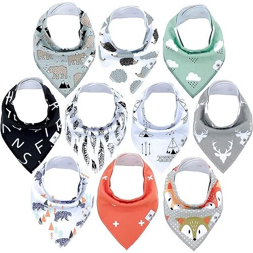DiaperSquad's 10-Pack Baby Bibs for Drooling and Teething, Bibs for Boys, Baby Girl - Solid Cotton Baby Drool Bibs