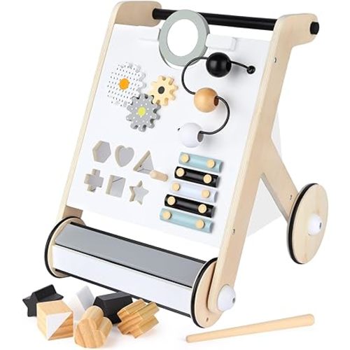 Asweets Wooden Baby Walker, Push and Pull Learning Activity Walker with Roller for Boys and Girls, Stand Learning Toddler Toy (Roller Upgraded)