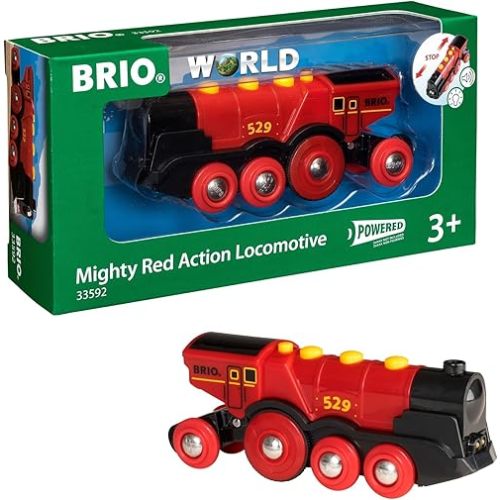 BRIO World Mighty Red Action Locomotive - Battery-operated Toy Train for Wooden Track - Motorized Train with Light & Sound - Compatible with All BRIO Railway Sets - Interactive Play - Kids Ages 3 & Up