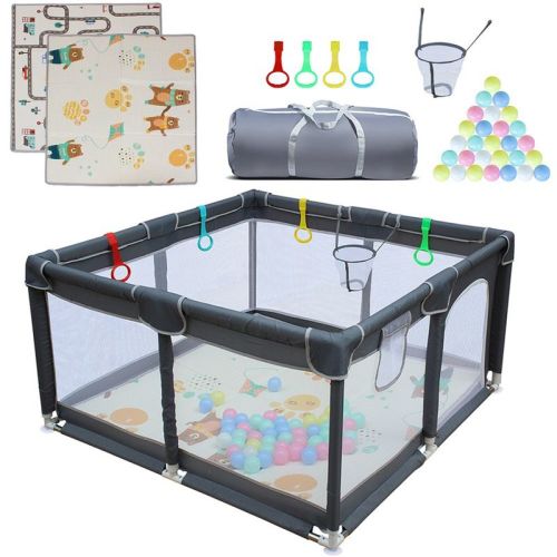 Playpen Play Yard For Babies Toddlers, Removable Safety Fence With Basketball Hoop, Carrying Travel Bag, Foldable Playmat