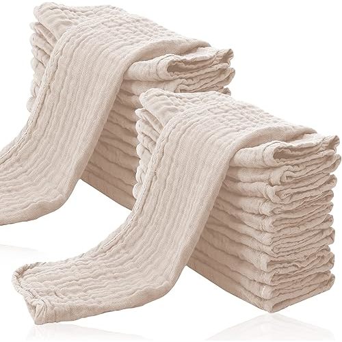 24 Pack Muslin Burp Cloths for Baby - Ultra-Soft 100% Cotton Baby Washcloths - Large 20'' by 10'' Super Absorbent Milk Spit Up Rags - Burpy Cloths for Unisex, Boy, Girl - Brown