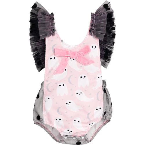 IMEKIS Newborn Baby Girl Halloween Ghost Outfit One Piece Romper Cosplay Costume Birthday Photo Shoot