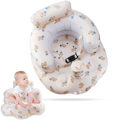 Upgraded Inflatable Baby Chair for Baby 3 Months and Up, Inflatable Baby Seat with Safety Belt and Built-in Pump, Baby Seats for Infants for Sitting Up