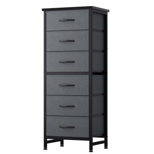 EDX 6 Drawer Fabric Dresser for Bedroom , Storage Organizer, Wide Chest of Drawers for Closet, Clothes, Gray