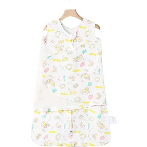 Swaddle-Blanket Baby Girl & Boy Swaddles Newborn Infant Transition 100% Cotton Wrap Blankets, 3-Way Adjustable Wearable Blanket, TOG 1.0 (Rainbow, 3-6 Month)
