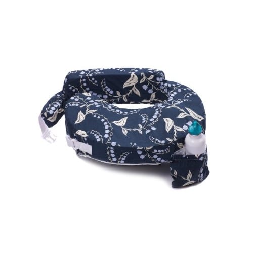 My Brest Friend Original Nursing Pillow Enhanced Ergonomics Essential Breastfeeding Pillow Support For Mom & Baby W/ Convenient Side Pocket, Double Straps & Slipcover, Navy Bluebells