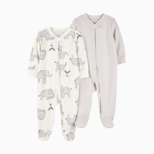 Carter's 2-Way Zip Cotton Sleep & Plays (2 Pack) - Striped Elephant, Newborn