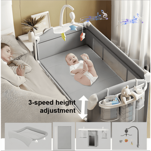 Baby Playard Portable Infant Playard & Bed-Sharing & Baby Crib with Reversible Changing Table for Newborn to Toddlers,Unisex,Gray