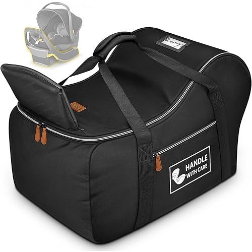 YOREPEK Car Seat Travel Bag Fits Infant Carseat with Anti-Rebound Bar Base, Padded Carseat Bags for Air Travel, Car Seat Airplane Cover with Side Pocket for Baby Essentials, Black