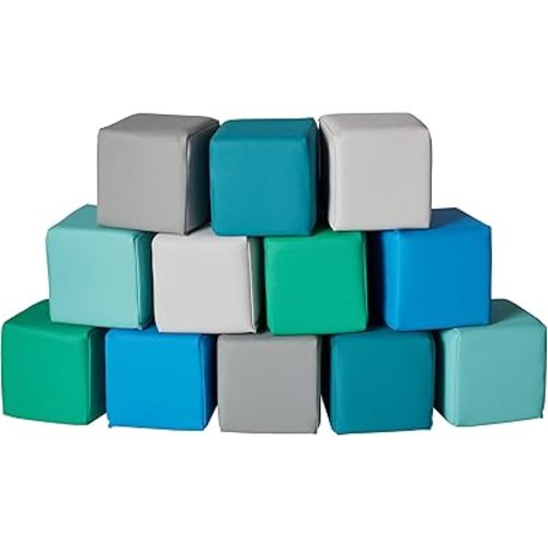 ECR4Kids SoftZone Patchwork Toddler Building Blocks, Foam Cubes, Contemporary, 12-Piece