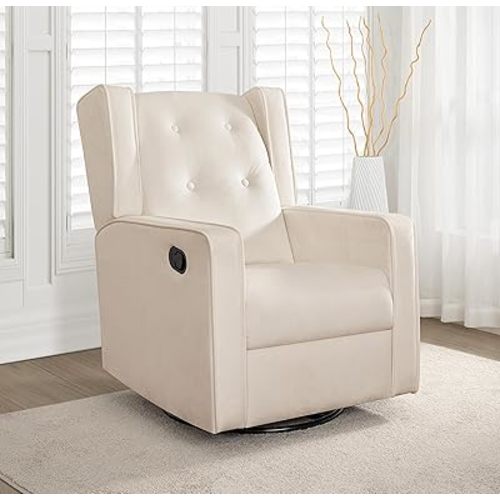 Bond with Your Baby, Relax in Style with Odelia 360° Swivel Glider Rocker Recliner, Nursery Breastfeeding Maternity Chair with Plush Cushioning, Soothing Rocking Motion, Microfiber Fabric - Cream